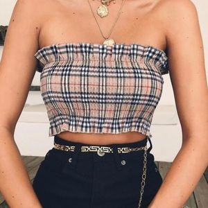 Liva girl tube top. Plaid. Never been worn.